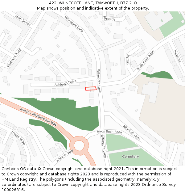 422, WILNECOTE LANE, TAMWORTH, B77 2LQ: Location map and indicative extent of plot