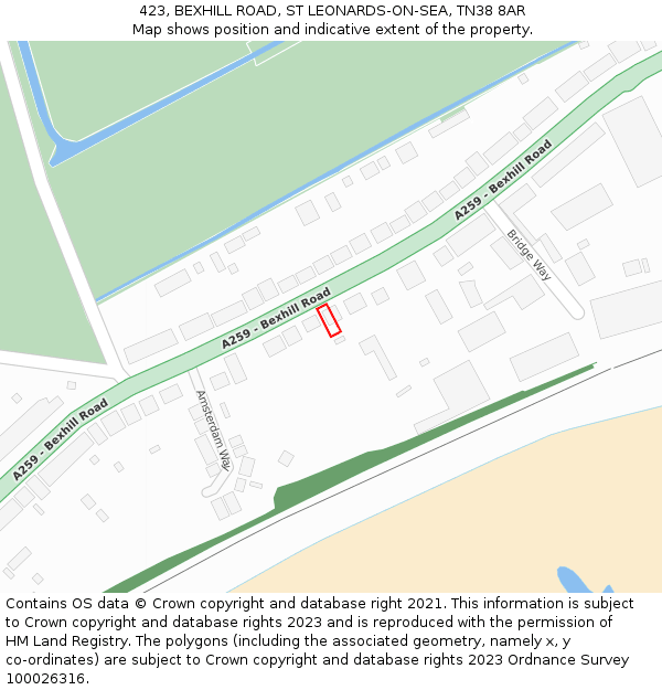 423, BEXHILL ROAD, ST LEONARDS-ON-SEA, TN38 8AR: Location map and indicative extent of plot