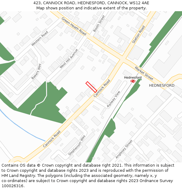 423, CANNOCK ROAD, HEDNESFORD, CANNOCK, WS12 4AE: Location map and indicative extent of plot