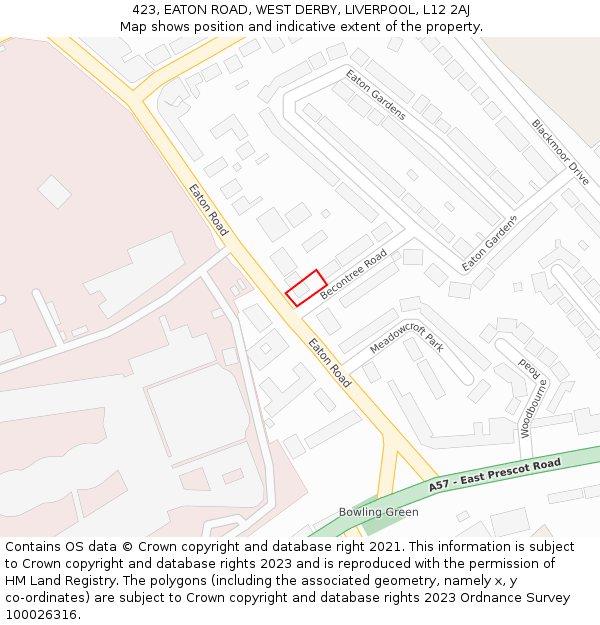 423, EATON ROAD, WEST DERBY, LIVERPOOL, L12 2AJ: Location map and indicative extent of plot