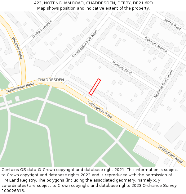 423, NOTTINGHAM ROAD, CHADDESDEN, DERBY, DE21 6PD: Location map and indicative extent of plot