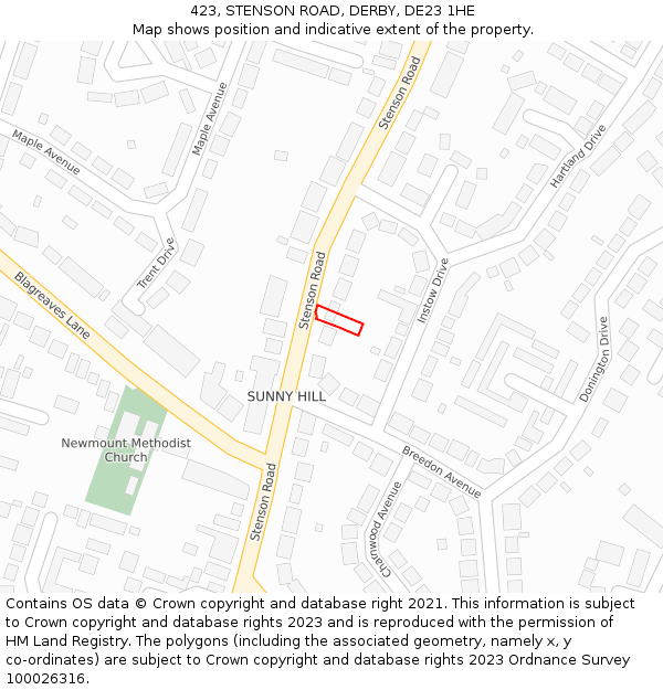 423, STENSON ROAD, DERBY, DE23 1HE: Location map and indicative extent of plot