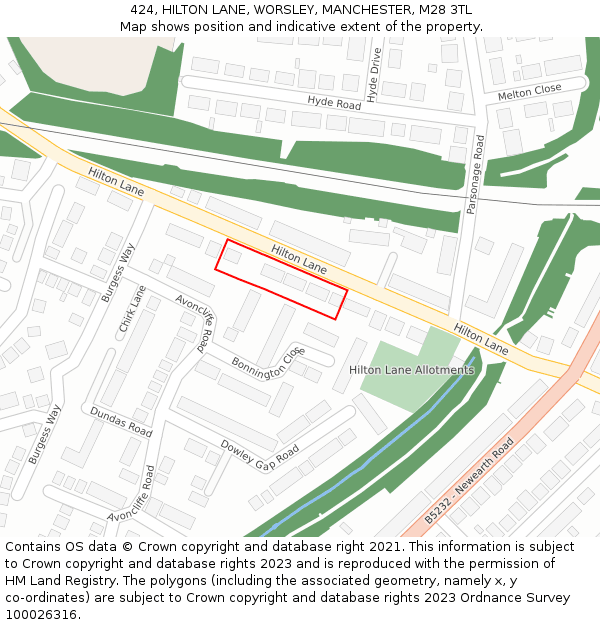 424, HILTON LANE, WORSLEY, MANCHESTER, M28 3TL: Location map and indicative extent of plot