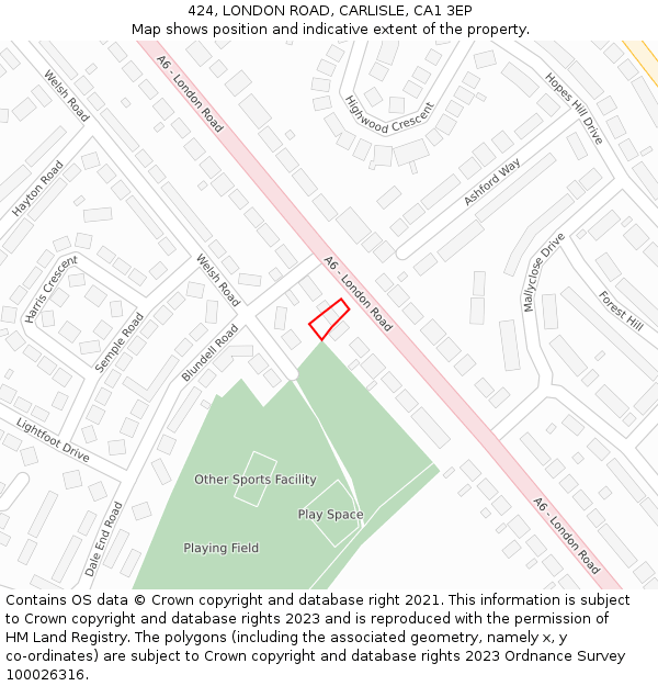 424, LONDON ROAD, CARLISLE, CA1 3EP: Location map and indicative extent of plot