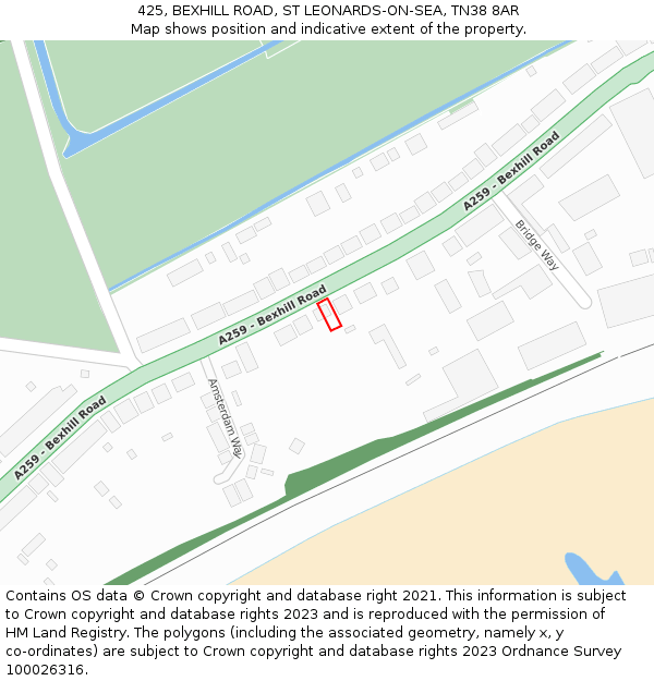 425, BEXHILL ROAD, ST LEONARDS-ON-SEA, TN38 8AR: Location map and indicative extent of plot