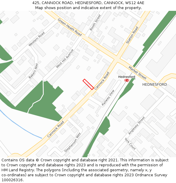 425, CANNOCK ROAD, HEDNESFORD, CANNOCK, WS12 4AE: Location map and indicative extent of plot