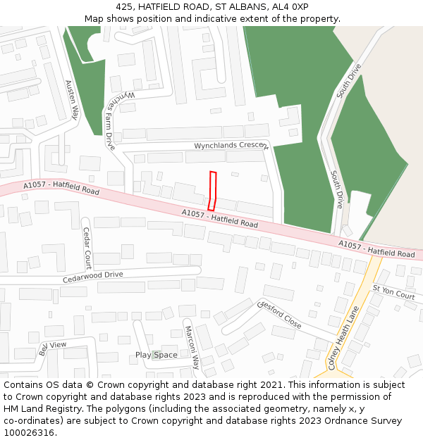 425, HATFIELD ROAD, ST ALBANS, AL4 0XP: Location map and indicative extent of plot