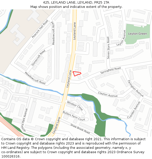 425, LEYLAND LANE, LEYLAND, PR25 1TA: Location map and indicative extent of plot