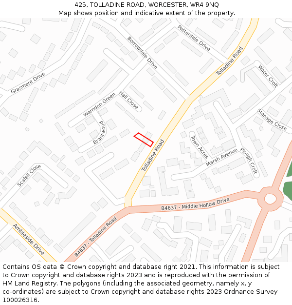 425, TOLLADINE ROAD, WORCESTER, WR4 9NQ: Location map and indicative extent of plot