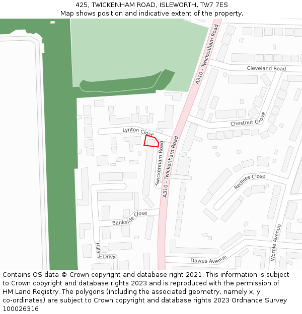 425, TWICKENHAM ROAD, ISLEWORTH, TW7 7ES: Location map and indicative extent of plot