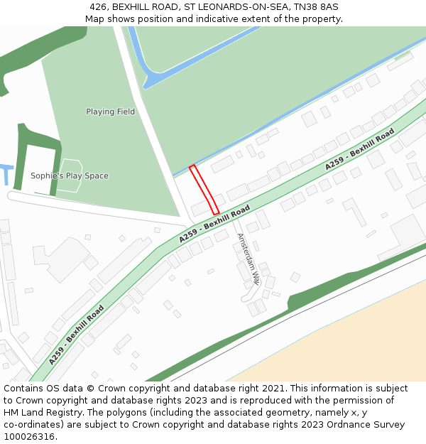 426, BEXHILL ROAD, ST LEONARDS-ON-SEA, TN38 8AS: Location map and indicative extent of plot