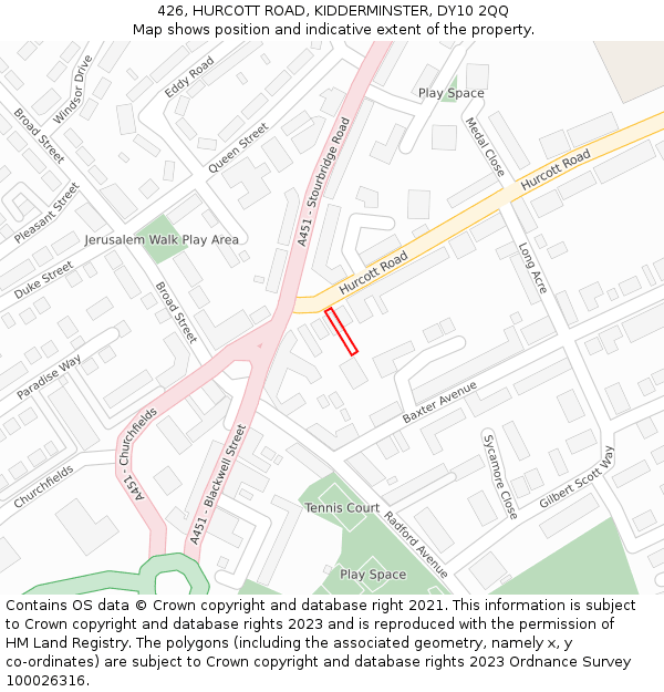 426, HURCOTT ROAD, KIDDERMINSTER, DY10 2QQ: Location map and indicative extent of plot