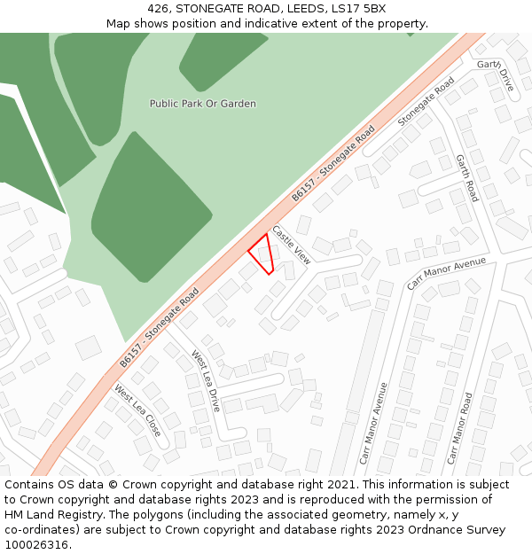 426, STONEGATE ROAD, LEEDS, LS17 5BX: Location map and indicative extent of plot