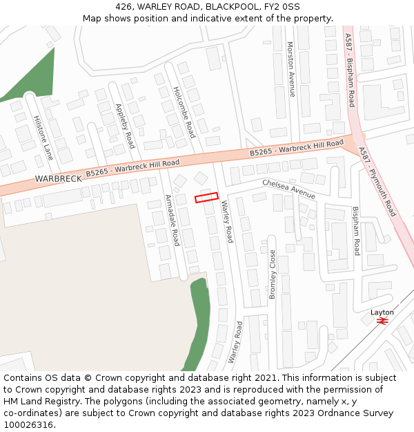 426, WARLEY ROAD, BLACKPOOL, FY2 0SS: Location map and indicative extent of plot