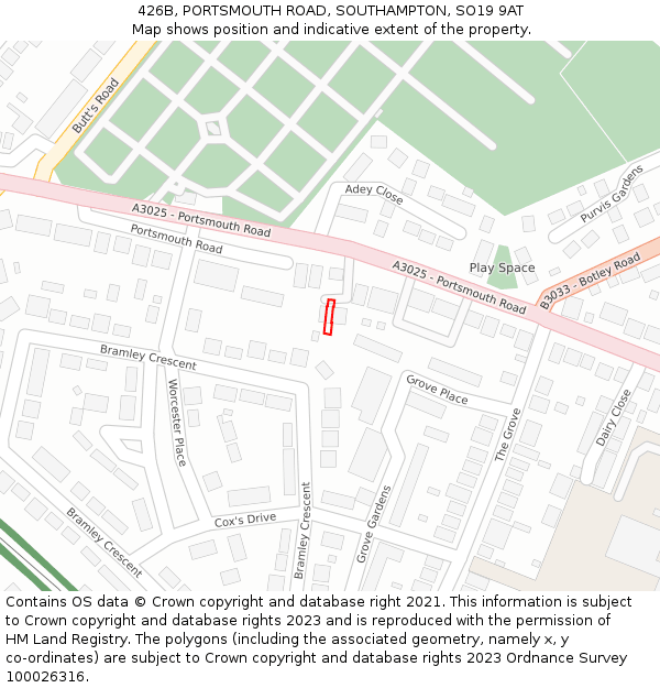426B, PORTSMOUTH ROAD, SOUTHAMPTON, SO19 9AT: Location map and indicative extent of plot