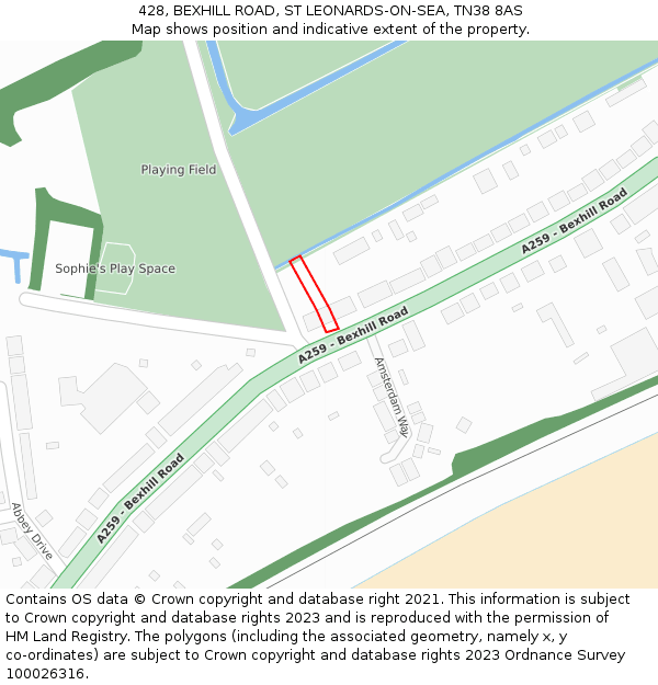 428, BEXHILL ROAD, ST LEONARDS-ON-SEA, TN38 8AS: Location map and indicative extent of plot