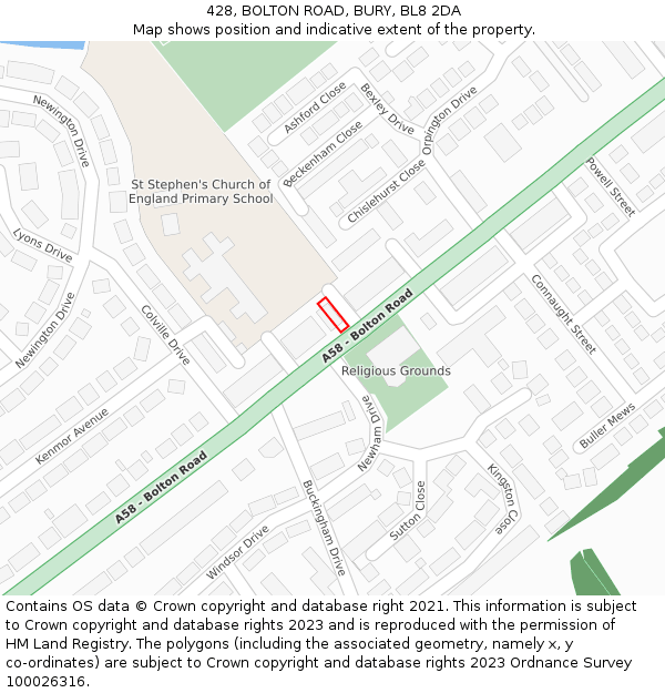 428, BOLTON ROAD, BURY, BL8 2DA: Location map and indicative extent of plot
