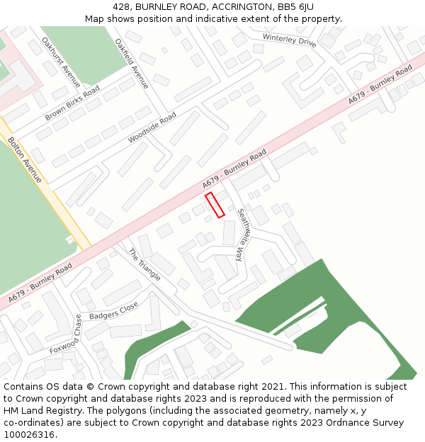 428, BURNLEY ROAD, ACCRINGTON, BB5 6JU: Location map and indicative extent of plot