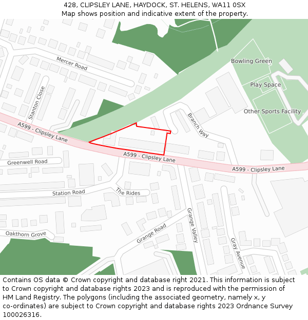 428, CLIPSLEY LANE, HAYDOCK, ST. HELENS, WA11 0SX: Location map and indicative extent of plot