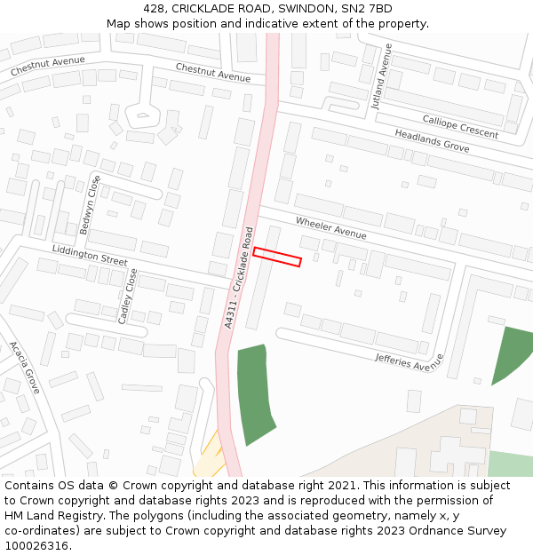 428, CRICKLADE ROAD, SWINDON, SN2 7BD: Location map and indicative extent of plot