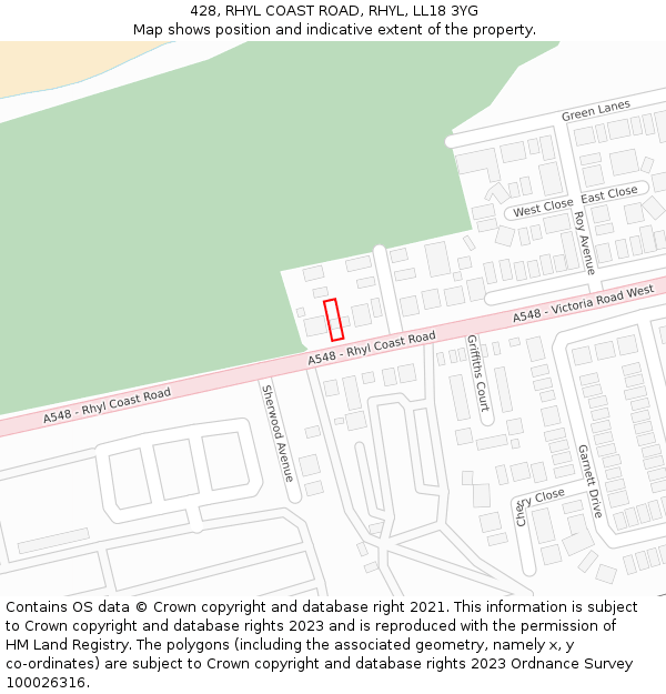 428, RHYL COAST ROAD, RHYL, LL18 3YG: Location map and indicative extent of plot