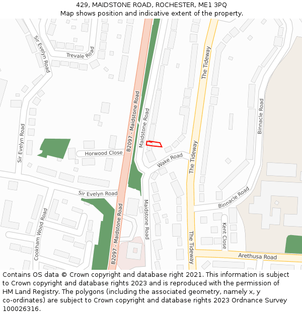 429, MAIDSTONE ROAD, ROCHESTER, ME1 3PQ: Location map and indicative extent of plot