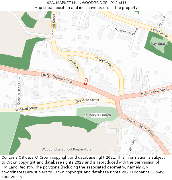 42A, MARKET HILL, WOODBRIDGE, IP12 4LU: Location map and indicative extent of plot
