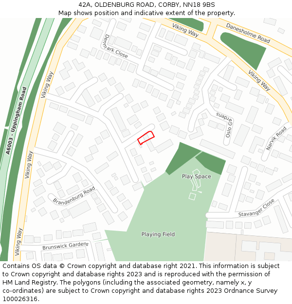42A, OLDENBURG ROAD, CORBY, NN18 9BS: Location map and indicative extent of plot