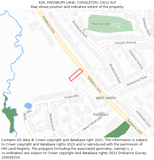 42A, PADGBURY LANE, CONGLETON, CW12 4LP: Location map and indicative extent of plot