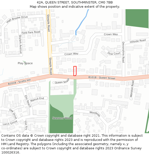 42A, QUEEN STREET, SOUTHMINSTER, CM0 7BB: Location map and indicative extent of plot