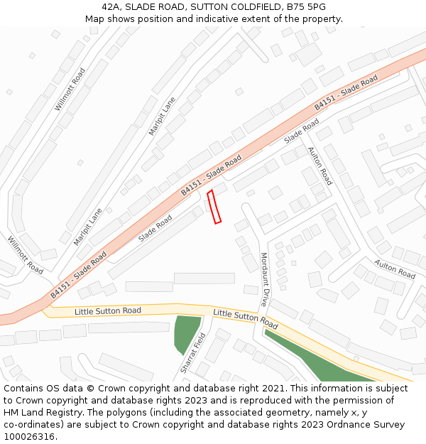 42A, SLADE ROAD, SUTTON COLDFIELD, B75 5PG: Location map and indicative extent of plot