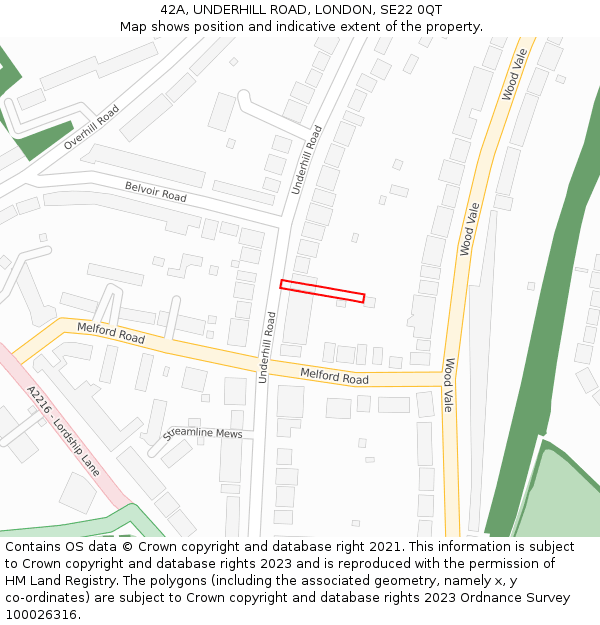 42A, UNDERHILL ROAD, LONDON, SE22 0QT: Location map and indicative extent of plot