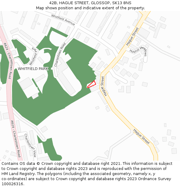 42B, HAGUE STREET, GLOSSOP, SK13 8NS: Location map and indicative extent of plot