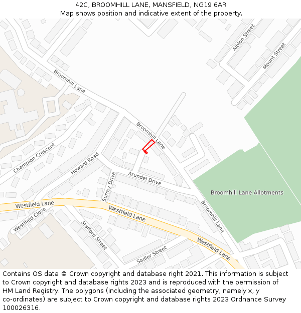42C, BROOMHILL LANE, MANSFIELD, NG19 6AR: Location map and indicative extent of plot