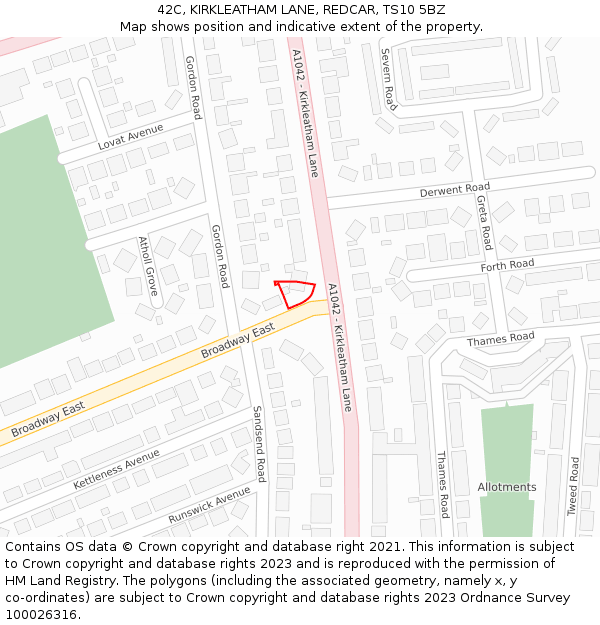 42C, KIRKLEATHAM LANE, REDCAR, TS10 5BZ: Location map and indicative extent of plot