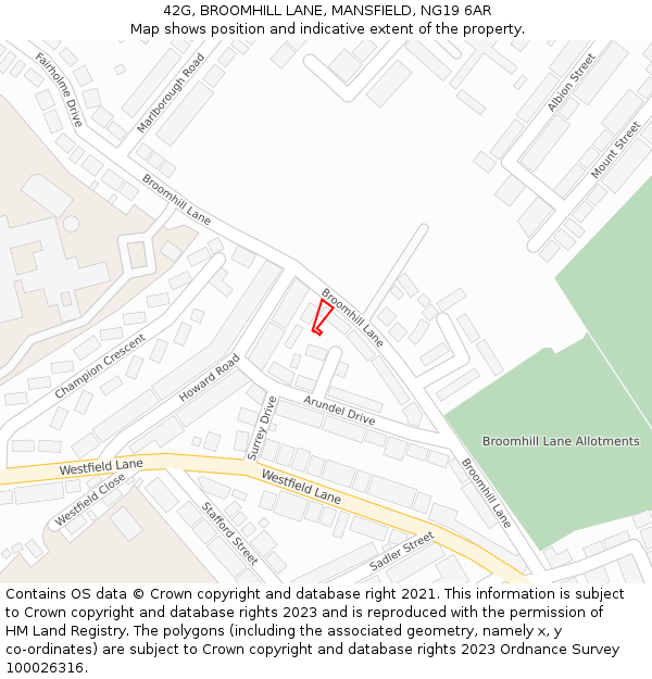 42G, BROOMHILL LANE, MANSFIELD, NG19 6AR: Location map and indicative extent of plot
