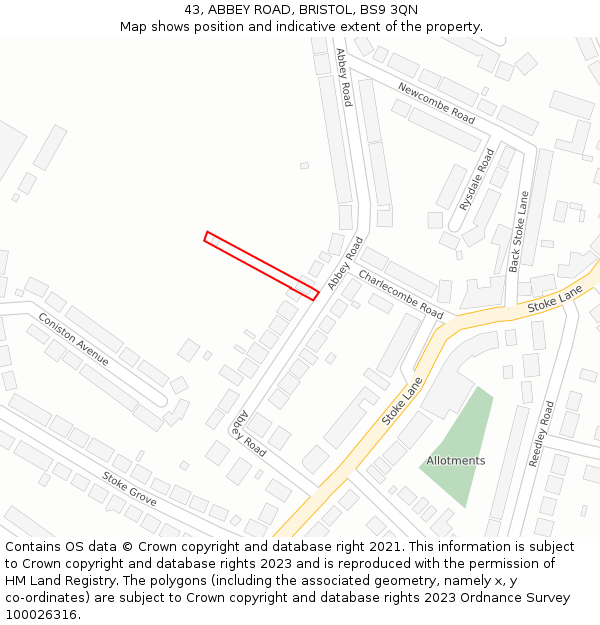 43, ABBEY ROAD, BRISTOL, BS9 3QN: Location map and indicative extent of plot