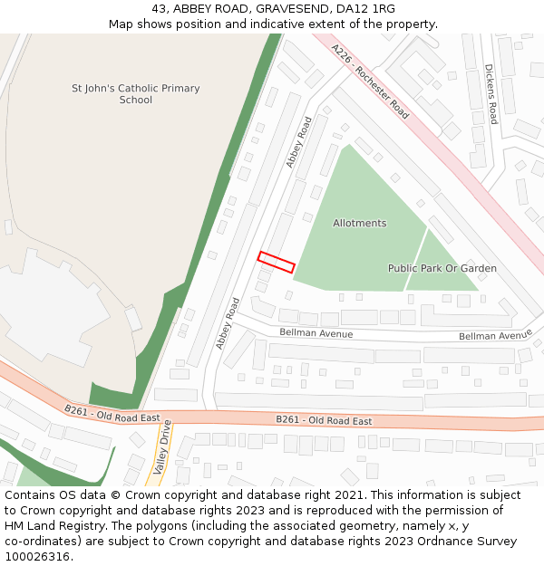 43, ABBEY ROAD, GRAVESEND, DA12 1RG: Location map and indicative extent of plot