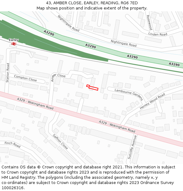 43, AMBER CLOSE, EARLEY, READING, RG6 7ED: Location map and indicative extent of plot