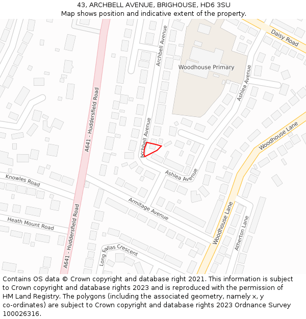 43, ARCHBELL AVENUE, BRIGHOUSE, HD6 3SU: Location map and indicative extent of plot