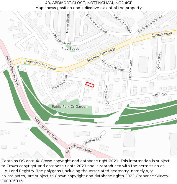 43, ARDMORE CLOSE, NOTTINGHAM, NG2 4GP: Location map and indicative extent of plot