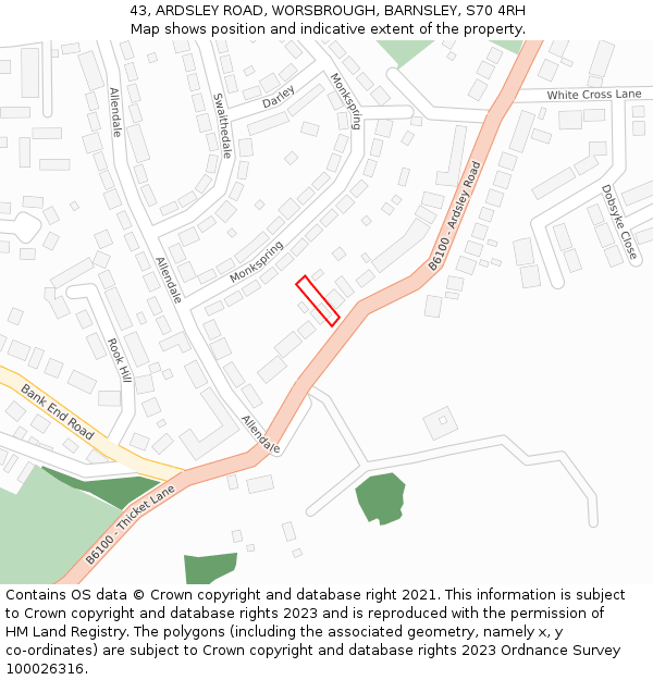 43, ARDSLEY ROAD, WORSBROUGH, BARNSLEY, S70 4RH: Location map and indicative extent of plot
