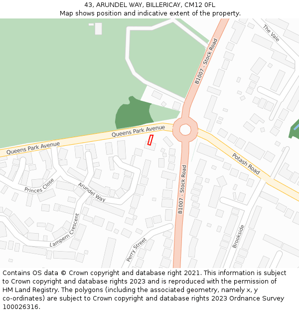 43, ARUNDEL WAY, BILLERICAY, CM12 0FL: Location map and indicative extent of plot