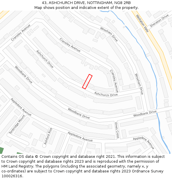 43, ASHCHURCH DRIVE, NOTTINGHAM, NG8 2RB: Location map and indicative extent of plot