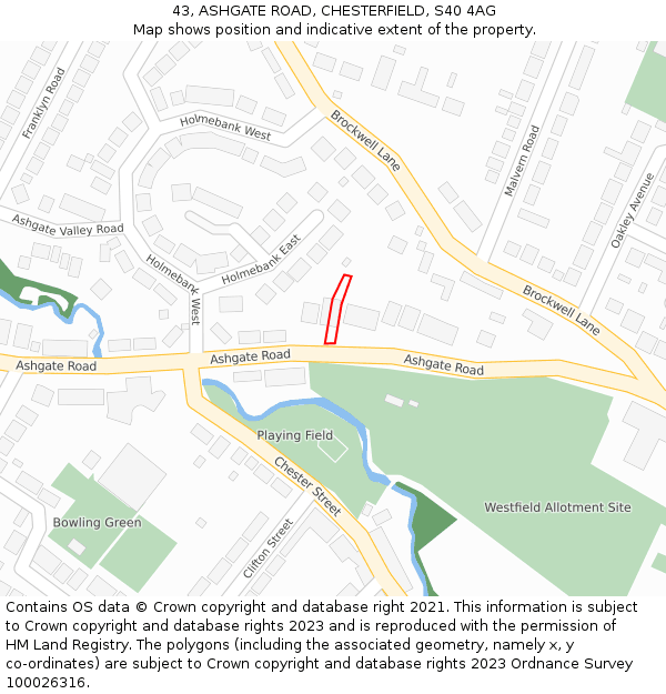 43, ASHGATE ROAD, CHESTERFIELD, S40 4AG: Location map and indicative extent of plot