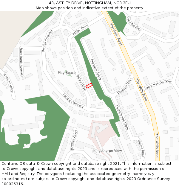 43, ASTLEY DRIVE, NOTTINGHAM, NG3 3EU: Location map and indicative extent of plot