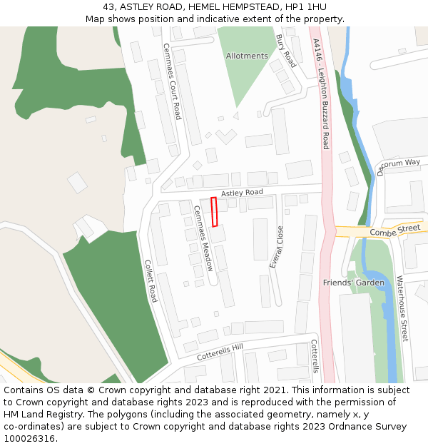 43, ASTLEY ROAD, HEMEL HEMPSTEAD, HP1 1HU: Location map and indicative extent of plot