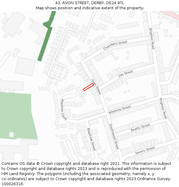 43, AVON STREET, DERBY, DE24 8TL: Location map and indicative extent of plot
