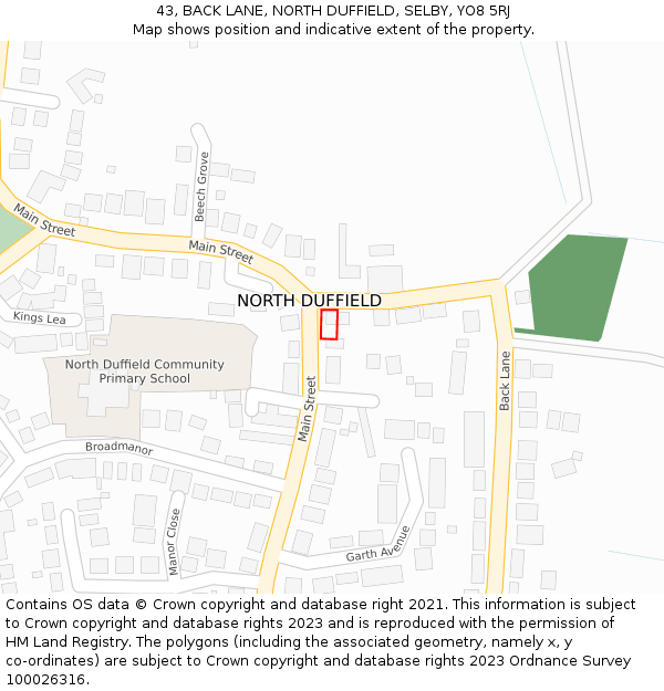 43, BACK LANE, NORTH DUFFIELD, SELBY, YO8 5RJ: Location map and indicative extent of plot