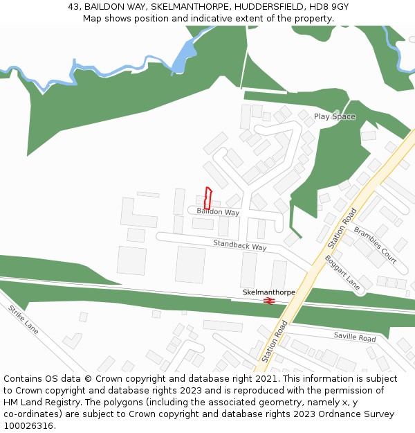 43, BAILDON WAY, SKELMANTHORPE, HUDDERSFIELD, HD8 9GY: Location map and indicative extent of plot
